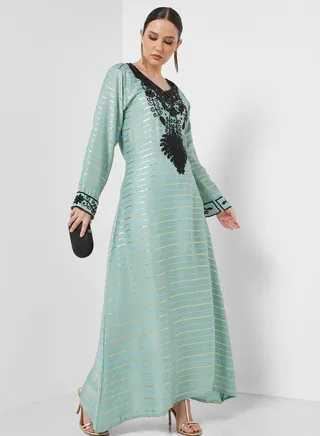 Embellished V- Neck Jalabiya