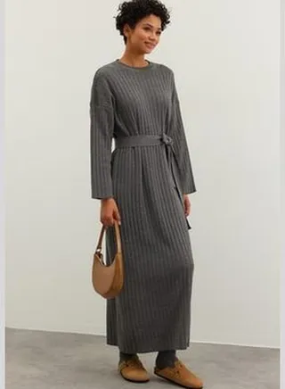 Anthracite Belted Plain Knitwear TCTAW24EB0008