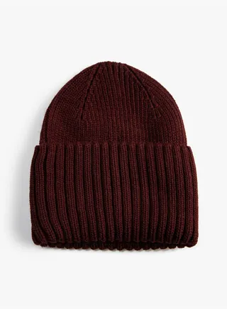 Rib-Knit Beanie with Wide Foldover Cuff