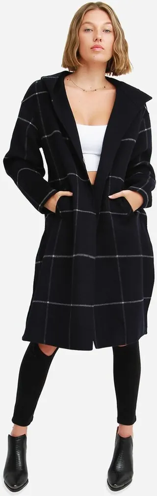 Walk This Way Wool Blend Oversized Coat - Navy Plaid