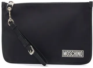 Moschino Logo Patch Zipped Clutch Bag