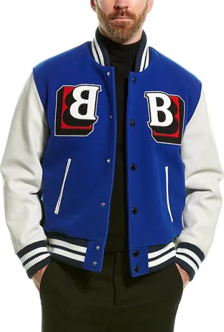 Burberry Leather Sleeve Wool-Blend Bomber Jacket