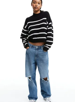 High Neck Striped Sweater