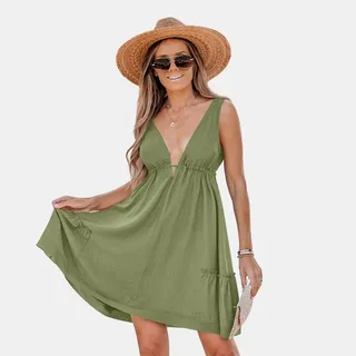 Women's Plunging Flowy Mini Dress - Cupshe-L-Green