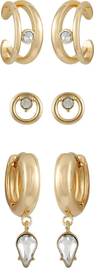 3-Piece Gold-Tone Crystal Earring Set