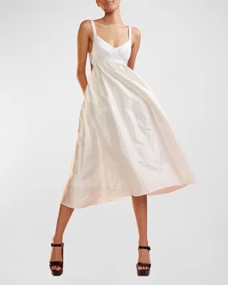 Cutout A-Line Mixed Media Midi Dress