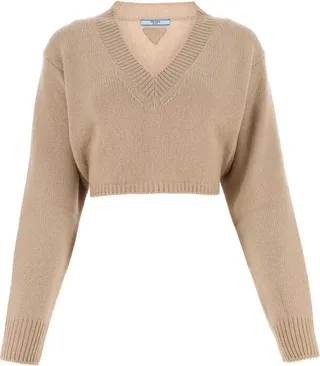 Prada V-Neck Knitted Cropped Jumper
