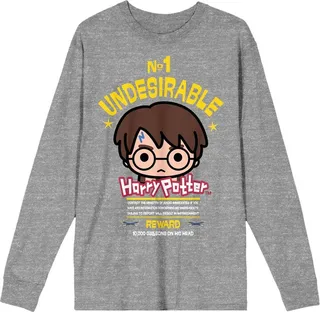Harry Potter Chibi Style No 1 Undesirable Women’s Gray Melange Long Sleeve Crew Neck Tee-Large