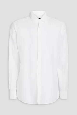 Striped cotton and linen-blend gauze shirt