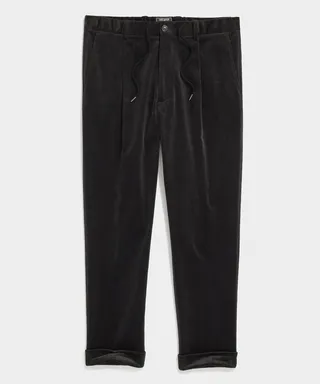 Italian Corduroy Madison Drawstring Trouser in Faded Black