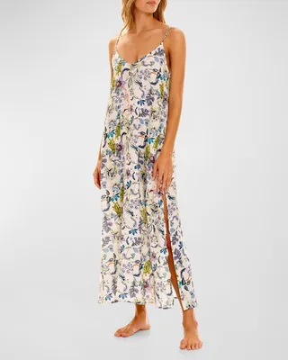Frida Floral-Print Linen Nightgown