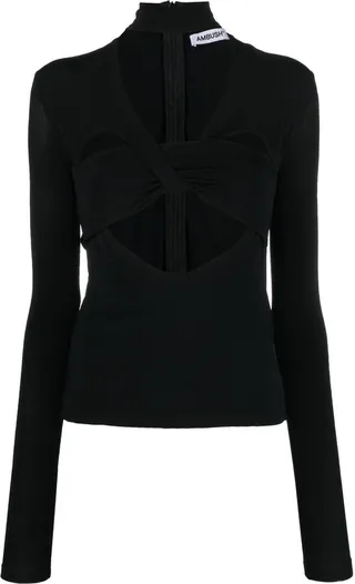 Black Cut-Out Turtleneck Top