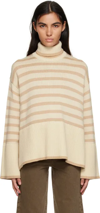 Totême Beige Striped Turtleneck
