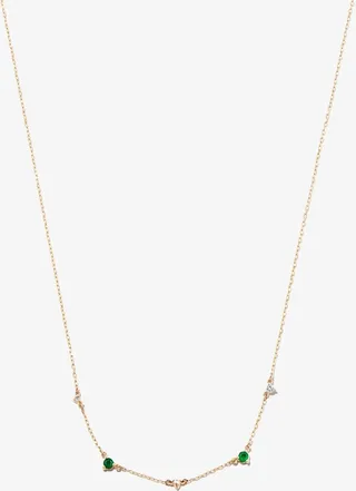 14K Yellow Gold Amigos Station Emerald And Diamond Necklace