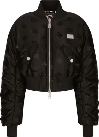 Logo-Print Cropped Bomber Jacket