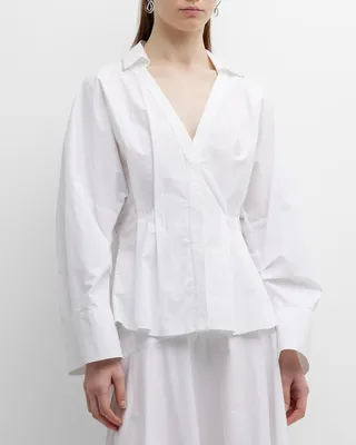 Beaded Pintuck Cotton Poplin Shirt