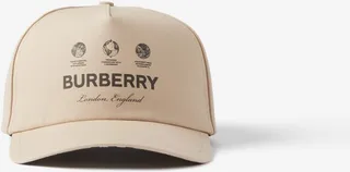 Burberry Label Print Cotton Gabardine Cap