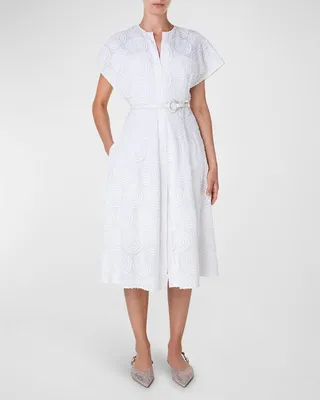 Cotton Loop Embroidered Midi Dress
