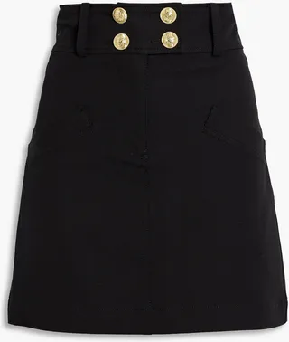 Button-embellished cotton-blend mini skirt