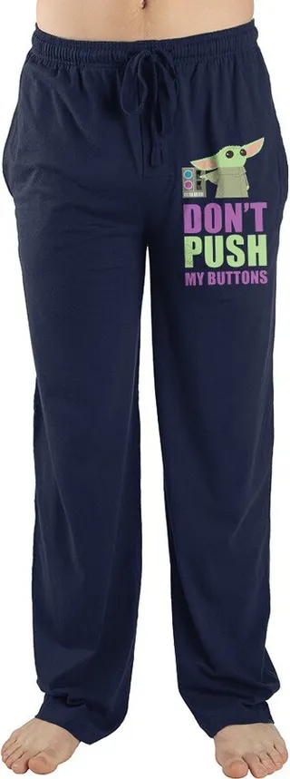 Men's Navy Blue Star Wars Mandalorian Grogu Character Sleep Pajama Pants-Large