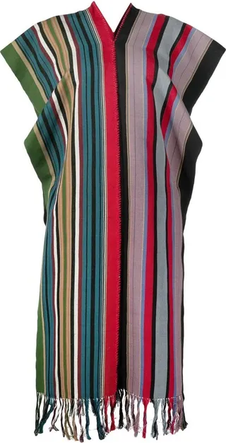 striped V-neck poncho