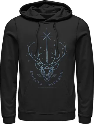 Men's Harry Potter Stag Patronus Line Art Pull Over Hoodie - Black - Medium