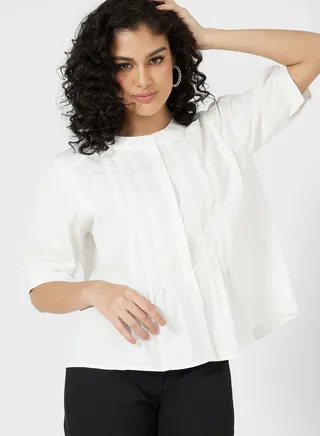 Puff Sleeve Front Pleat Detail Shirt