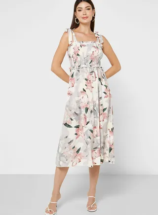 Strappy Detail Printed Dress