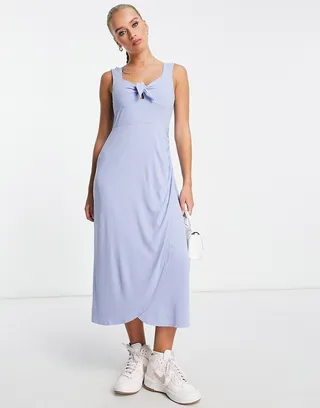 & Other Stories jersey knit tie front midi dress in blue