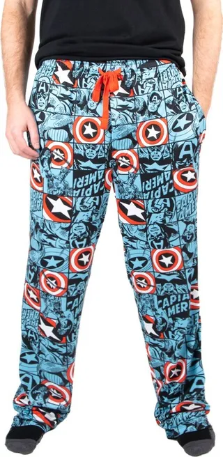 Captain America Marvel Comic Book Shield Logo AOP Mens Pajama Pants Sleepwear-M