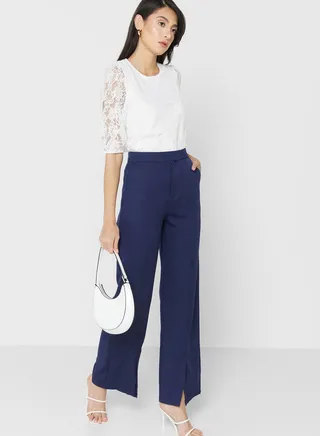 High Waisted Flared Pants With Slit