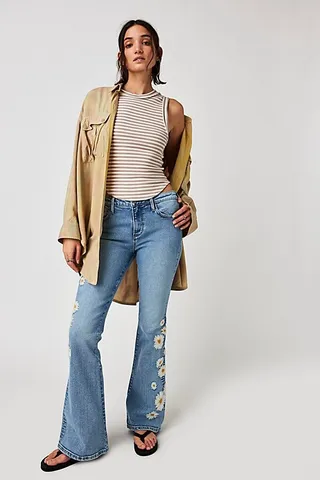 Driftwood Farrah Embroidered Flare Jeans by Driftwood at Free People