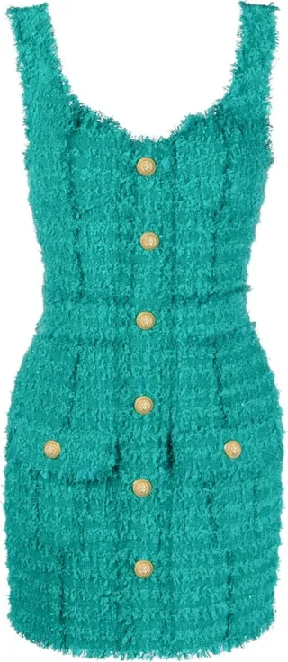 Flap-Pocket Bouclé-Tweed Minidress