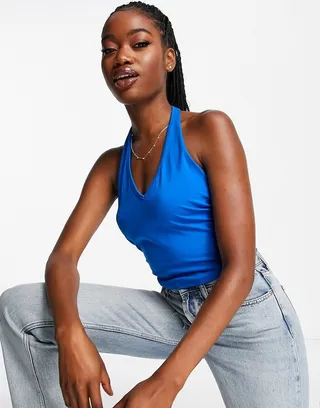 New Look halter tank top in blue