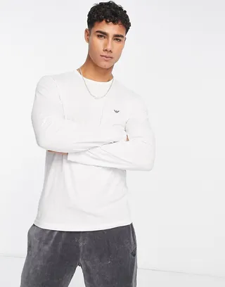 Emporio Armani Bodywear long sleeve lounge top in white