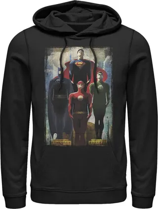 Men's Justice League Hero Artistic Poster Pull Over Hoodie - Black - Small