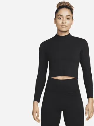 Women's Nike Yoga Dri-FIT Luxe Long Sleeve Crop Top in Black