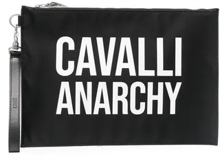 Slogan-Print Leather Clutch Bag