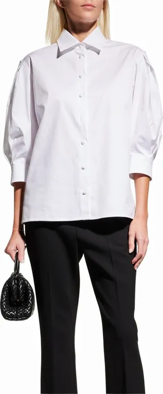 Park Puff-Sleeve Button-Front Blouse