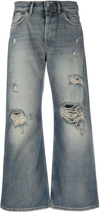 Distressed Wide-Leg Jeans