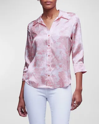 Dani Button-Front Silk Blouse