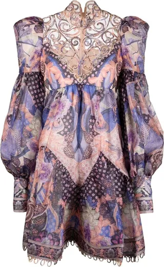 Celestial Swirl Yoke mini dress