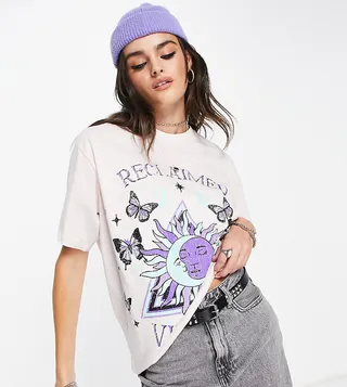 Reclaimed Vintage inspired butterfly moon t-shirt in ecru