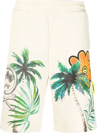 Palm Tree-Print Cotton Shorts