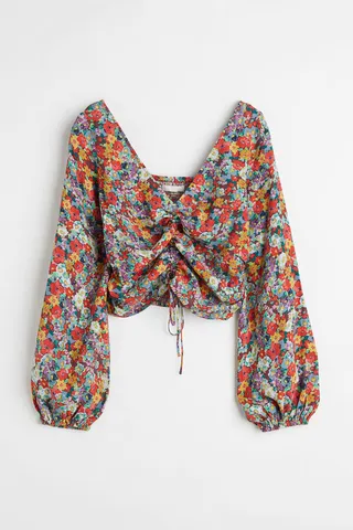 Crêped Drawstring-front Blouse