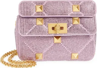 Small Roman Stud Crystal Embellished Matelassé Suede Shoulder Bag