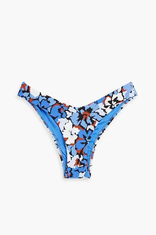 Floral-print ribbed low-rise bikini briefs