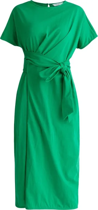 PAISIE - Short Sleeve Waist Tie Jersey Dress - Green