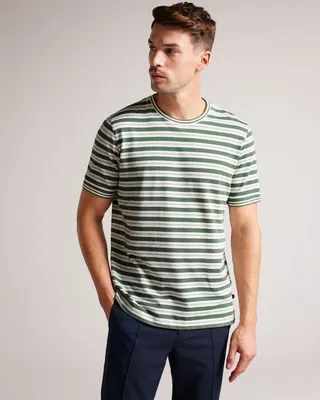 Short Sleeve Regular Fit Striped T-Shirt in Khaki