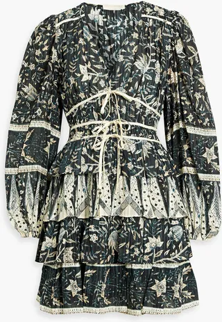 Nina tiered printed cotton-blend voile mini dress